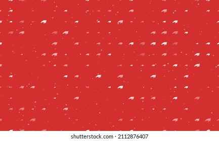 Seamless background pattern of evenly spaced white sea turtle symbols of different sizes and opacity. Vector illustration on red background with stars