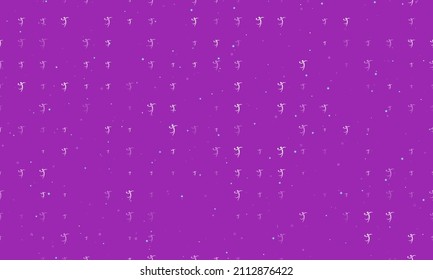 Seamless background pattern of evenly spaced white handball symbols of different sizes and opacity. Vector illustration on purple background with stars