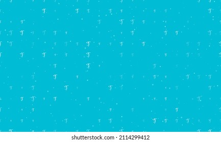 Seamless background pattern of evenly spaced white handball symbols of different sizes and opacity. Vector illustration on cyan background with stars