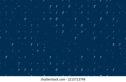 Seamless background pattern of evenly spaced white figure skating symbols of different sizes and opacity. Vector illustration on dark blue background with stars