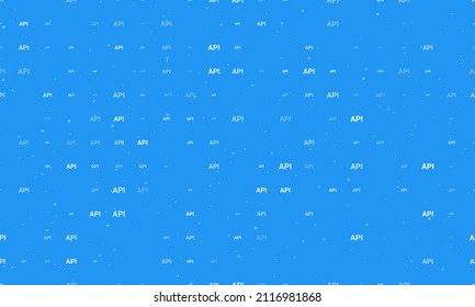 Seamless background pattern of evenly spaced white api symbols of different sizes and opacity. Vector illustration on blue background with stars
