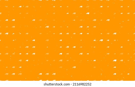 Seamless background pattern of evenly spaced white sea turtle symbols of different sizes and opacity. Vector illustration on orange background with stars