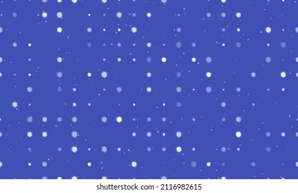 Seamless background pattern of evenly spaced white sea urchin symbols of different sizes and opacity. Vector illustration on indigo background with stars