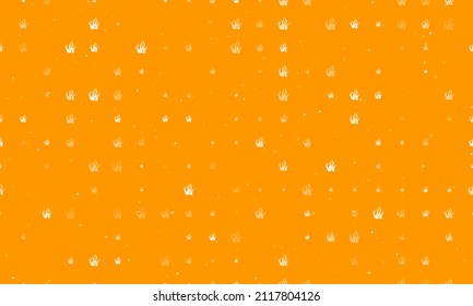 Seamless background pattern of evenly spaced white seaweed symbols of different sizes and opacity. Vector illustration on orange background with stars