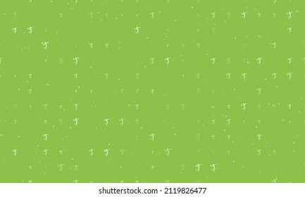 Seamless background pattern of evenly spaced white handball symbols of different sizes and opacity. Vector illustration on light green background with stars