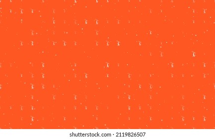 Seamless background pattern of evenly spaced white freestyle skiing symbols of different sizes and opacity. Vector illustration on deep orange background with stars