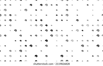 Seamless background pattern of evenly spaced black marine nautilus symbols of different sizes and opacity. Vector illustration on white background