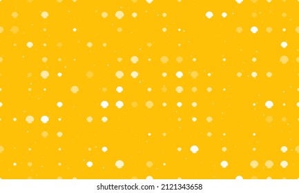Seamless background pattern of evenly spaced white sea shell symbols of different sizes and opacity. Vector illustration on amber background with stars