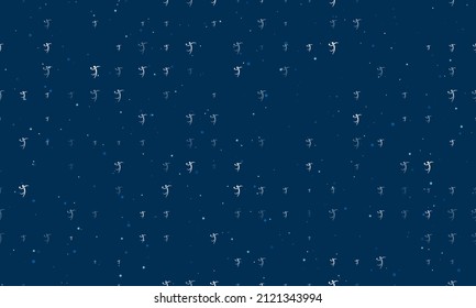 Seamless background pattern of evenly spaced white handball symbols of different sizes and opacity. Vector illustration on dark blue background with stars