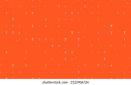 Seamless background pattern of evenly spaced white handball symbols of different sizes and opacity. Vector illustration on deep orange background with stars