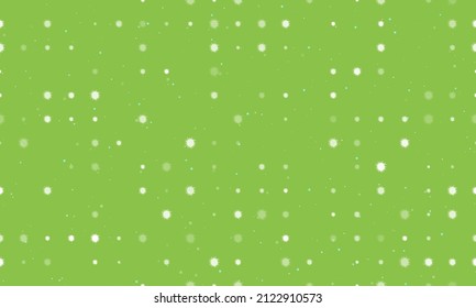 Seamless background pattern of evenly spaced white sea urchin symbols of different sizes and opacity. Vector illustration on light green background with stars