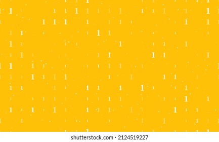 Seamless background pattern of evenly spaced white number one symbols of different sizes and opacity. Vector illustration on amber background with stars