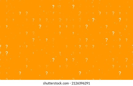 Seamless background pattern of evenly spaced white question symbols of different sizes and opacity. Vector illustration on orange background with stars