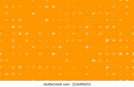 Seamless background pattern of evenly spaced white digital tech symbols of different sizes and opacity. Vector illustration on orange background with stars