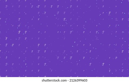 Seamless background pattern of evenly spaced white figure skating symbols of different sizes and opacity. Vector illustration on deep purple background with stars