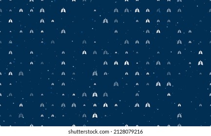 Seamless background pattern of evenly spaced white lungs symbols of different sizes and opacity. Vector illustration on dark blue background with stars