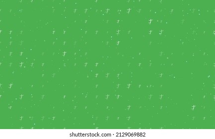 Seamless background pattern of evenly spaced white figure skating symbols of different sizes and opacity. Vector illustration on green background with stars