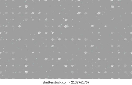 Seamless background pattern of evenly spaced white digital tech symbols of different sizes and opacity. Vector illustration on gray background with stars
