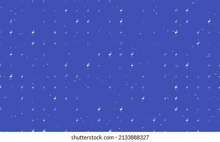 Seamless background pattern of evenly spaced white flamingos symbols of different sizes and opacity. Vector illustration on indigo background with stars