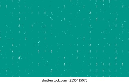 Seamless background pattern of evenly spaced white football soccer symbols of different sizes and opacity. Vector illustration on teal background with stars