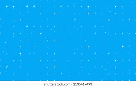 Seamless background pattern of evenly spaced white flamingos symbols of different sizes and opacity. Vector illustration on light blue background with stars