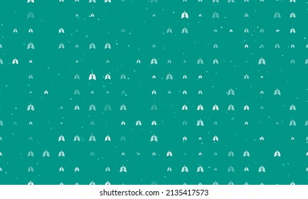 Seamless background pattern of evenly spaced white lungs symbols of different sizes and opacity. Vector illustration on teal background with stars