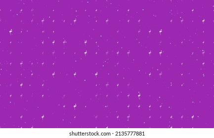 Seamless background pattern of evenly spaced white flamingos symbols of different sizes and opacity. Vector illustration on purple background with stars