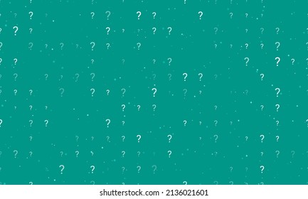 Seamless background pattern of evenly spaced white question symbols of different sizes and opacity. Vector illustration on teal background with stars