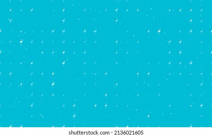 Seamless background pattern of evenly spaced white flamingos symbols of different sizes and opacity. Vector illustration on cyan background with stars