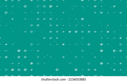 Seamless background pattern of evenly spaced white digital tech symbols of different sizes and opacity. Vector illustration on teal background with stars