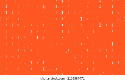 Seamless background pattern of evenly spaced white number one symbols of different sizes and opacity. Vector illustration on deep orange background with stars