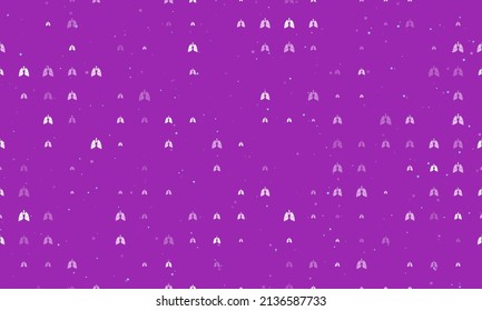 Seamless background pattern of evenly spaced white lungs symbols of different sizes and opacity. Vector illustration on purple background with stars