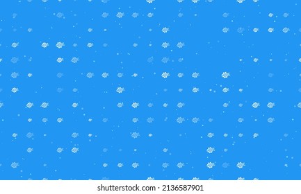 Seamless background pattern of evenly spaced white digital tech symbols of different sizes and opacity. Vector illustration on blue background with stars