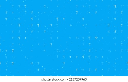 Seamless background pattern of evenly spaced white handball symbols of different sizes and opacity. Vector illustration on light blue background with stars