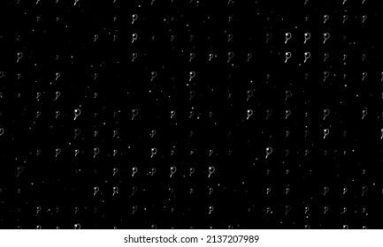 Seamless background pattern of evenly spaced white tennis symbols of different sizes and opacity. Vector illustration on black background with stars