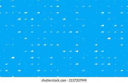 Seamless background pattern of evenly spaced white sea turtle symbols of different sizes and opacity. Vector illustration on light blue background with stars