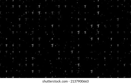 Seamless background pattern of evenly spaced white handball symbols of different sizes and opacity. Vector illustration on black background with stars