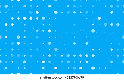 Seamless background pattern of evenly spaced white sea shell symbols of different sizes and opacity. Vector illustration on light blue background with stars
