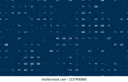 Seamless background pattern of evenly spaced white water game symbols of different sizes and opacity. Vector illustration on dark blue background with stars
