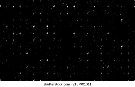 Patrón de fondo sin foco de símbolos flamencos blancos de diferente tamaño y opacidad. Ilustración vectorial sobre fondo negro con estrellas