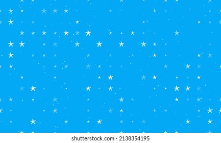 Seamless background pattern of evenly spaced white starfish symbols of different sizes and opacity. Vector illustration on light blue background with stars