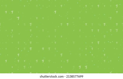 Seamless background pattern of evenly spaced white handball symbols of different sizes and opacity. Vector illustration on light green background with stars