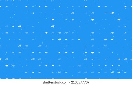 Seamless background pattern of evenly spaced white sea turtle symbols of different sizes and opacity. Vector illustration on blue background with stars
