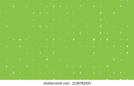 Seamless background pattern of evenly spaced white flamingos symbols of different sizes and opacity. Vector illustration on light green background with stars