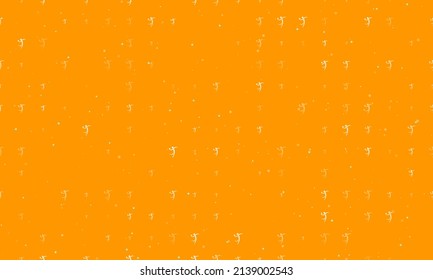 Seamless background pattern of evenly spaced white handball symbols of different sizes and opacity. Vector illustration on orange background with stars