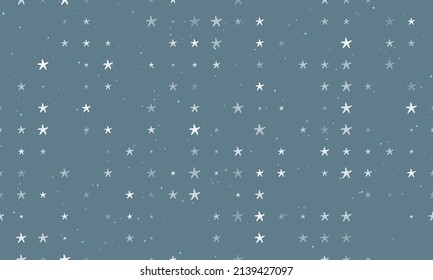 Seamless background pattern of evenly spaced white starfish symbols of different sizes and opacity. Vector illustration on blue gray background with stars