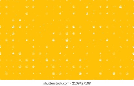 Seamless background pattern of evenly spaced white seaweed symbols of different sizes and opacity. Vector illustration on amber background with stars