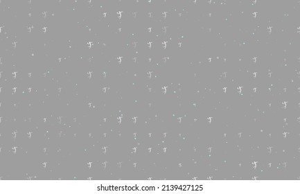 Seamless background pattern of evenly spaced white handball symbols of different sizes and opacity. Vector illustration on gray background with stars