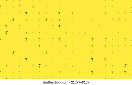 Seamless background pattern of evenly spaced black handball symbols of different sizes and opacity. Vector illustration on yellow background with stars