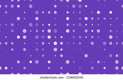 Seamless background pattern of evenly spaced white depression symbols of different sizes and opacity. Vector illustration on deep purple background with stars